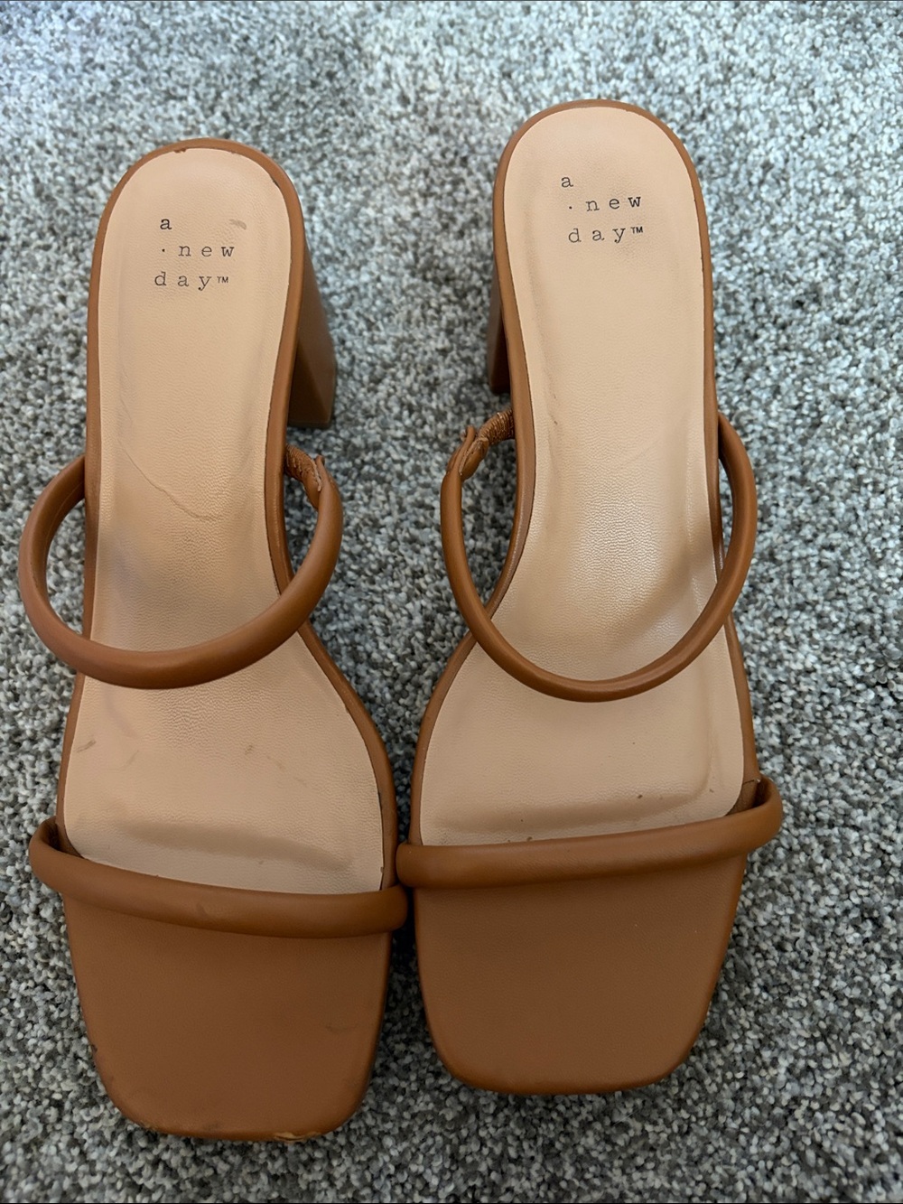 a new day Brown Square-Toe Ring-Strap Block Heel Mules